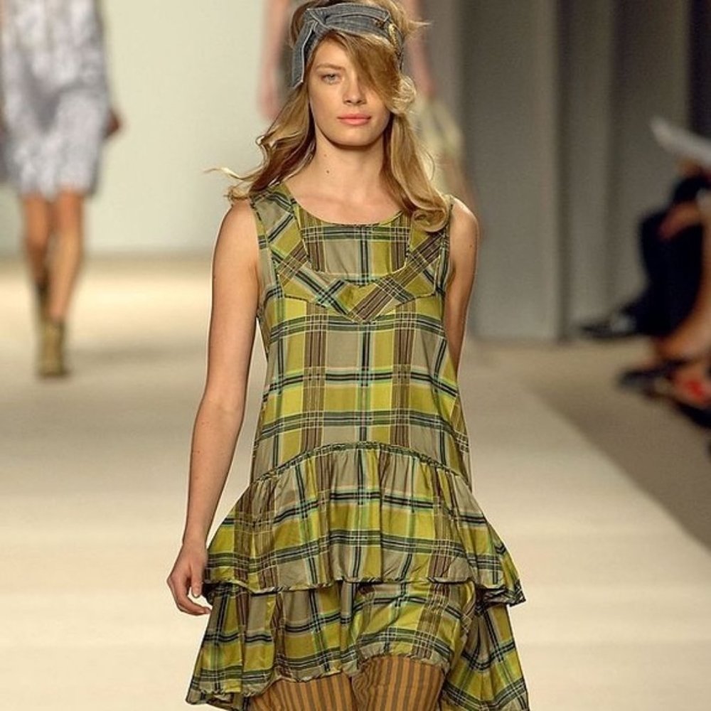Marc by Marc Jacob Tiered Silk Green Plaid Dress M